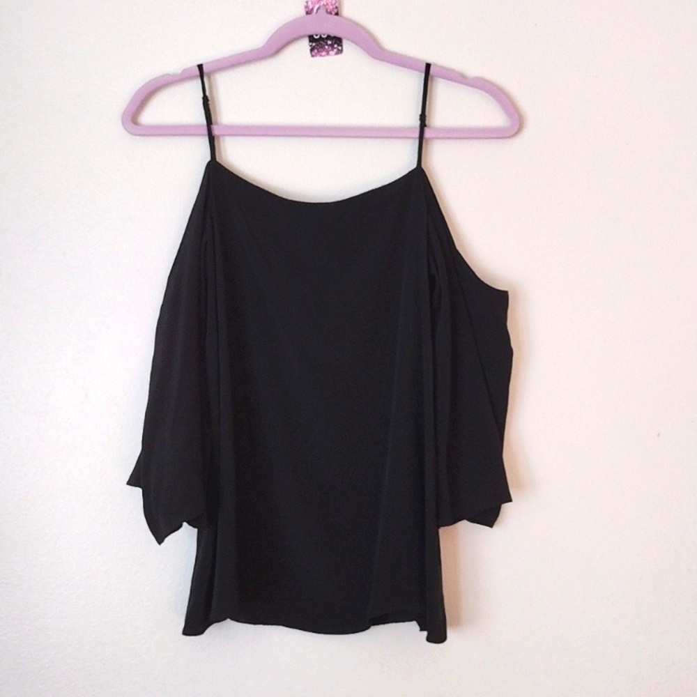 Bailey 44 Anthropologie 100% Silk Off the Shoulder Black Blouse Feminine Flowy